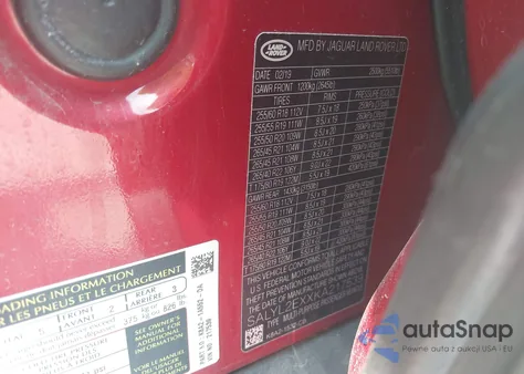 2019 Land Rover Range Rover Velar P250 R-Dynamic Se z USA, uszkodzony, nr VIN SALYL2EXXKA217539